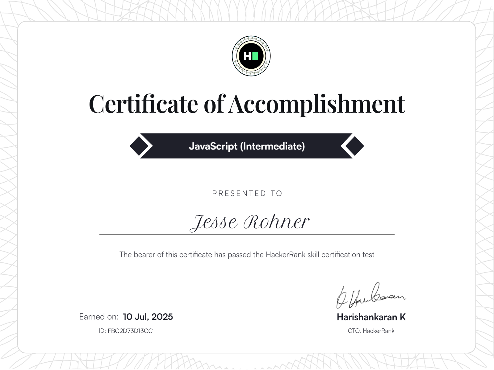 JavaScript (Intermediate) Certificate
